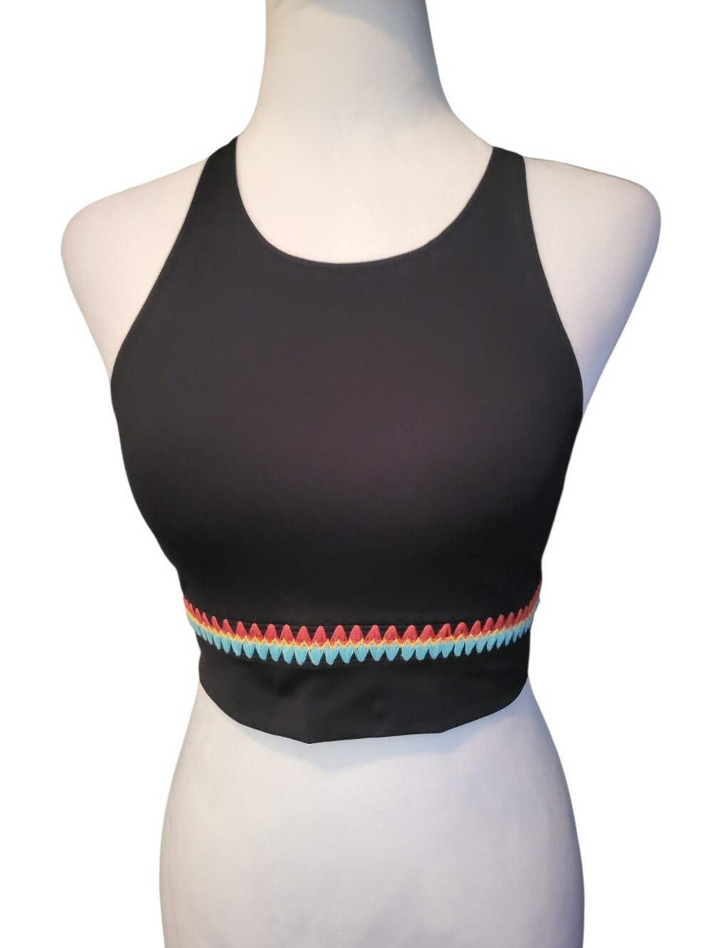 Wildfox Cropped Racerback Bralette with Colorful Trim Black sz S
